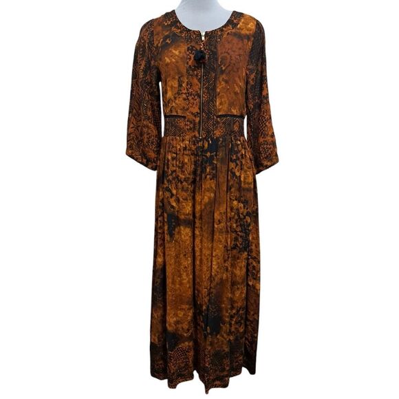 Soft Sorroundings Venetian Batik Patterned Boho Midi Dress Orange Size 4 NWT - Picture 4 of 17
